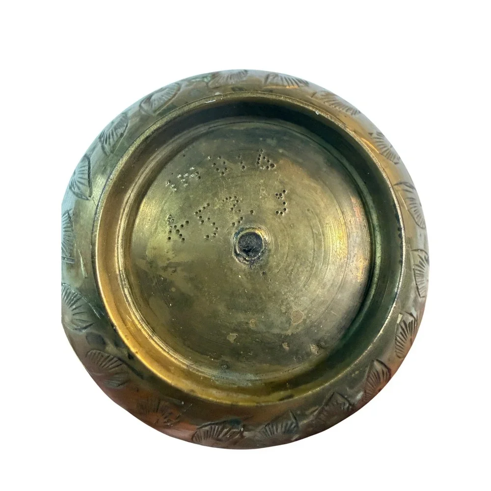 Vintage‎ Etched Brass Bud Vase Hand Engraved Floral Boho Hollywood Regency Decor